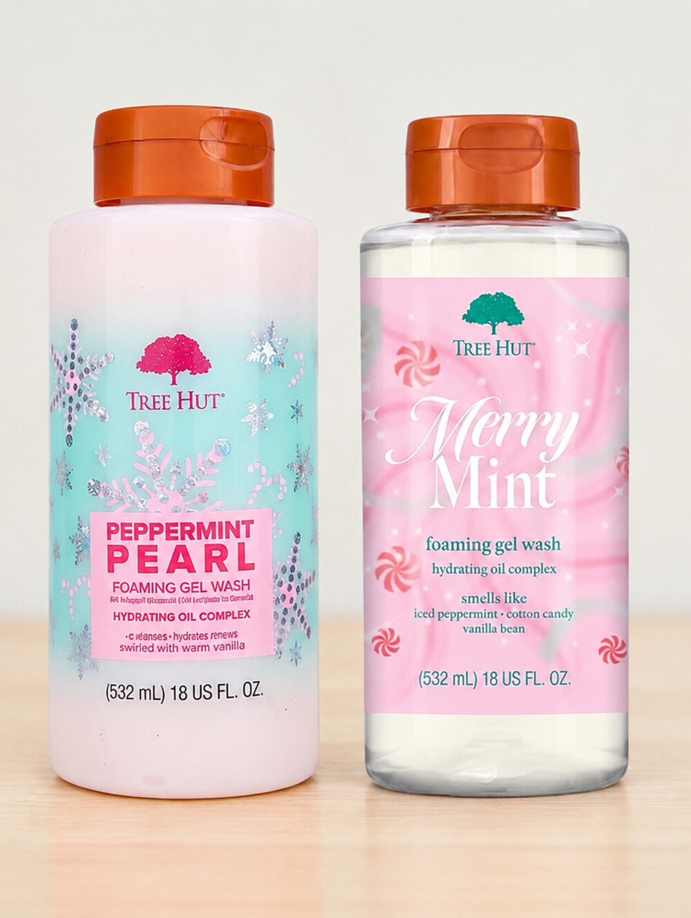 Tree Hut Holiday Foaming Gel Wash Set Merry Mint + Peppermint Pearl 18oz